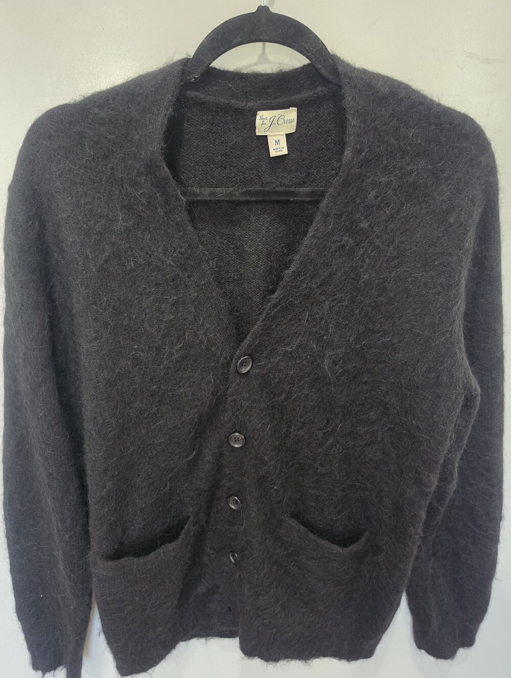 NWOT J. Crew Black Fuzzy Mohair V-Neck Cardigan Size M Minimalist